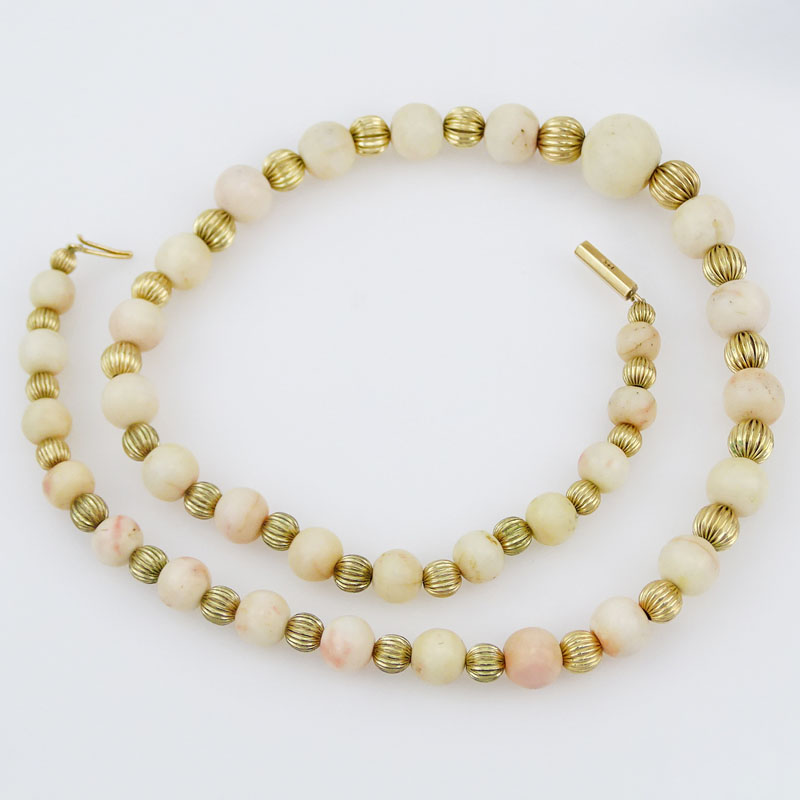 Vintage Angel Skin Coral 14 Karat Yellow Gold Bead Necklace