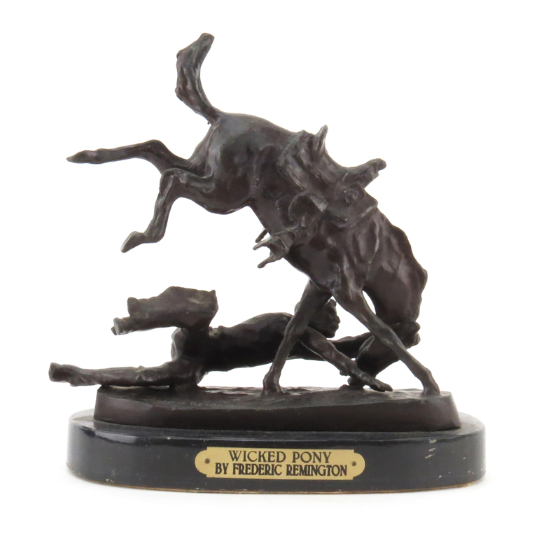 After: Frederic Remington, American (1861-1909) "Wicked Pony" Bronze Sculpture on Marble Base