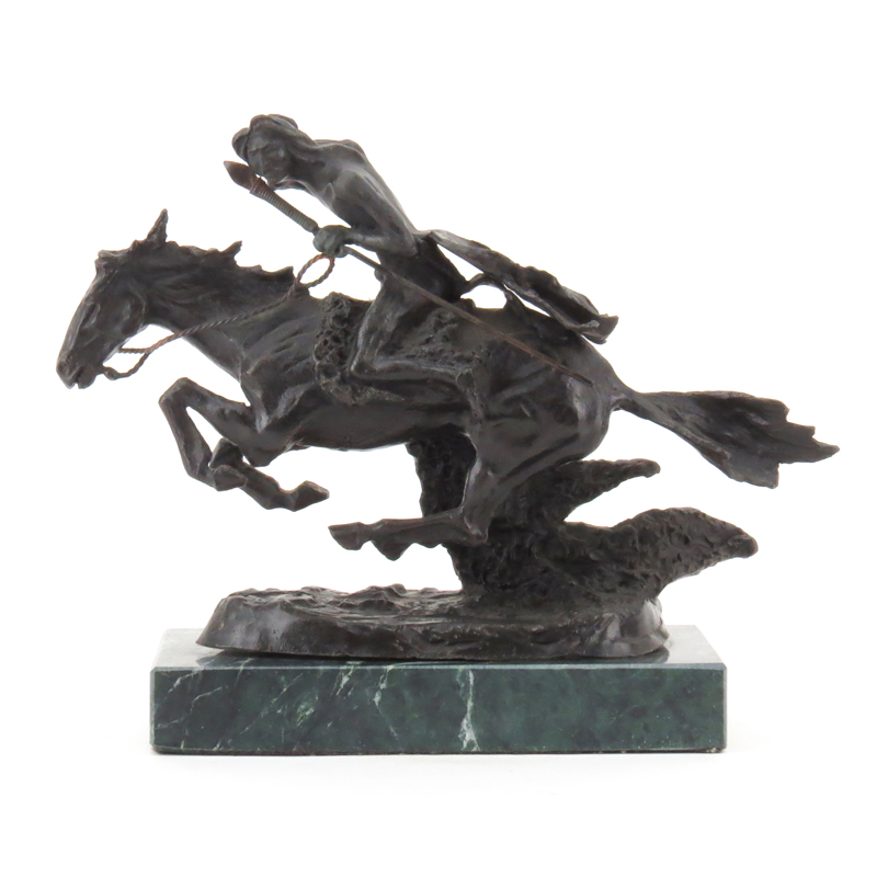 After: Frederic Remington, American (1861-1909) "Cheyenne" Bronze Sculpture on Marble Base