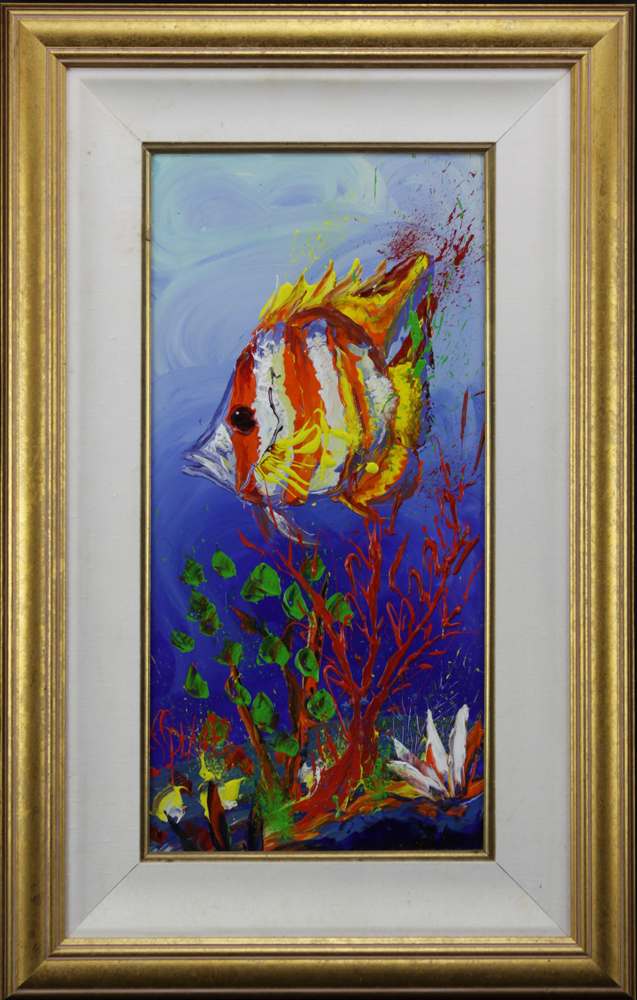 Des Spencer, Australian (b. 1963) Acrylic on panel. "Fish and Coral" Signed. Lower right. 