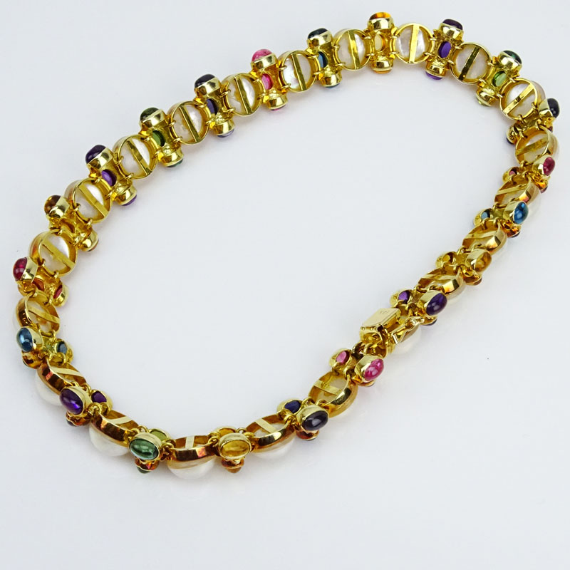 Bulgari style Mabe Pearl, Cabochon Multi Stone and 14 Karat Yellow Gold Necklace