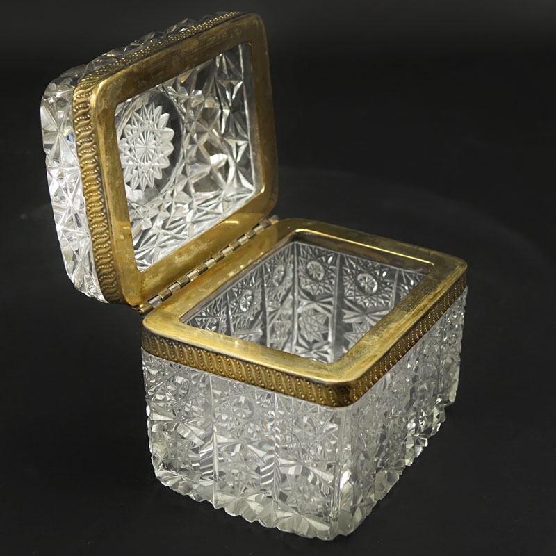 Antique Cut Glass and Brass Jewelry Box