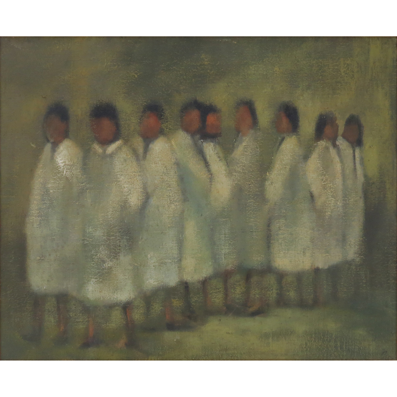 Mid 20th Century Oil On Canvas "Figures In White"