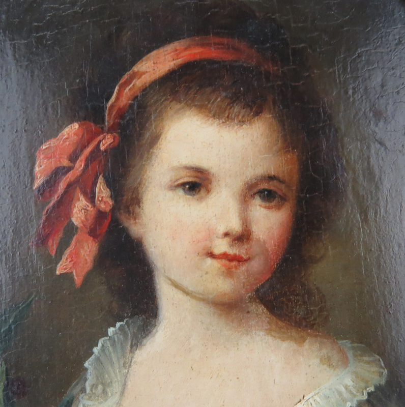 19th Century Oil On Board "Portrait Of A Child With Berries" Unsigned