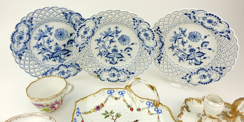 Grouping of Seven (7) Antique Meissen Porcelain Tablewares