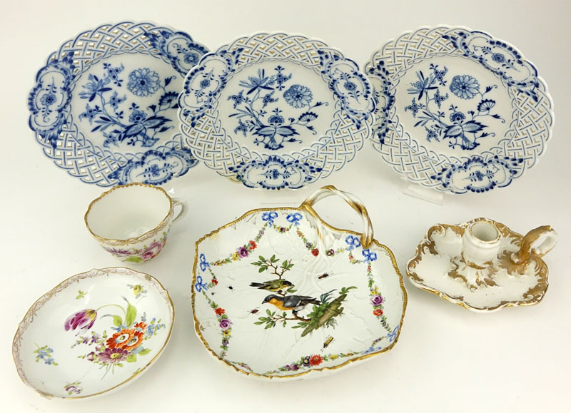 Grouping of Seven (7) Antique Meissen Porcelain Tablewares