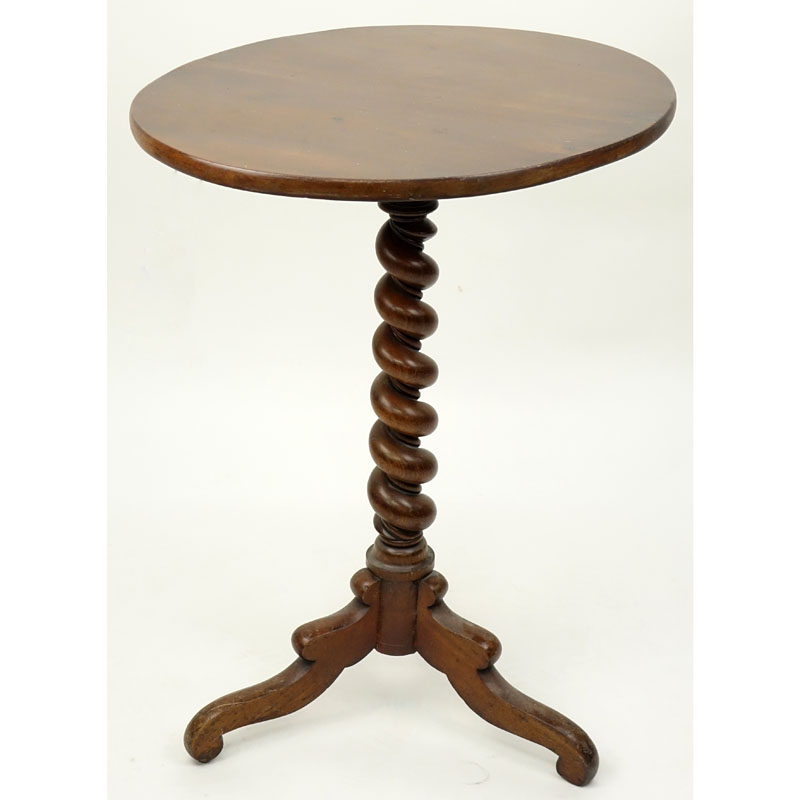 19th Century American Queen Anne Style Carved Wood Tripod Footed Candle Stand/Side Table