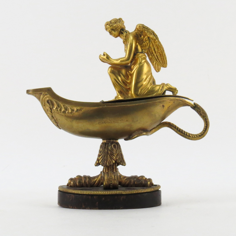 Late 19th or Early 20th French Empire Style Gilt Bronze Oil Lamp