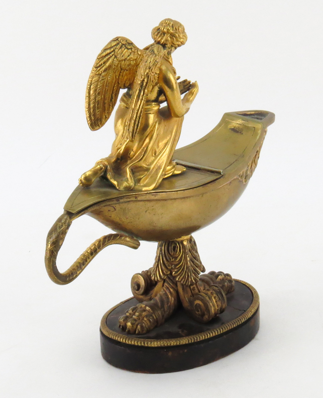 Late 19th or Early 20th French Empire Style Gilt Bronze Oil Lamp