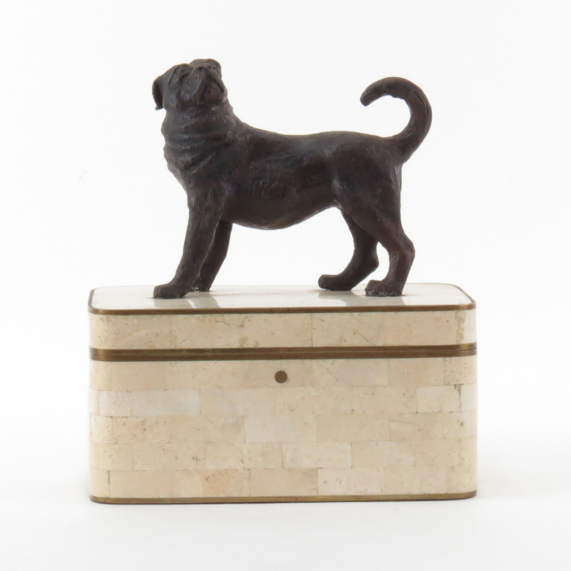 Maitland and Smith Tessellated Marble Box Mounted with Bronze Dog Figurine