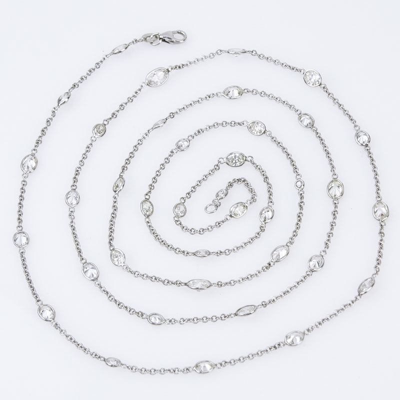 11.50 Carat Oval Cut Diamond and 18 Karat White Gold Long Chain Necklace.