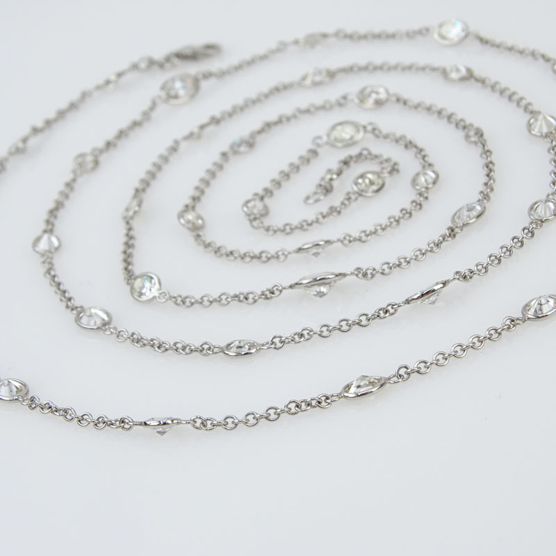 11.50 Carat Oval Cut Diamond and 18 Karat White Gold Long Chain Necklace.