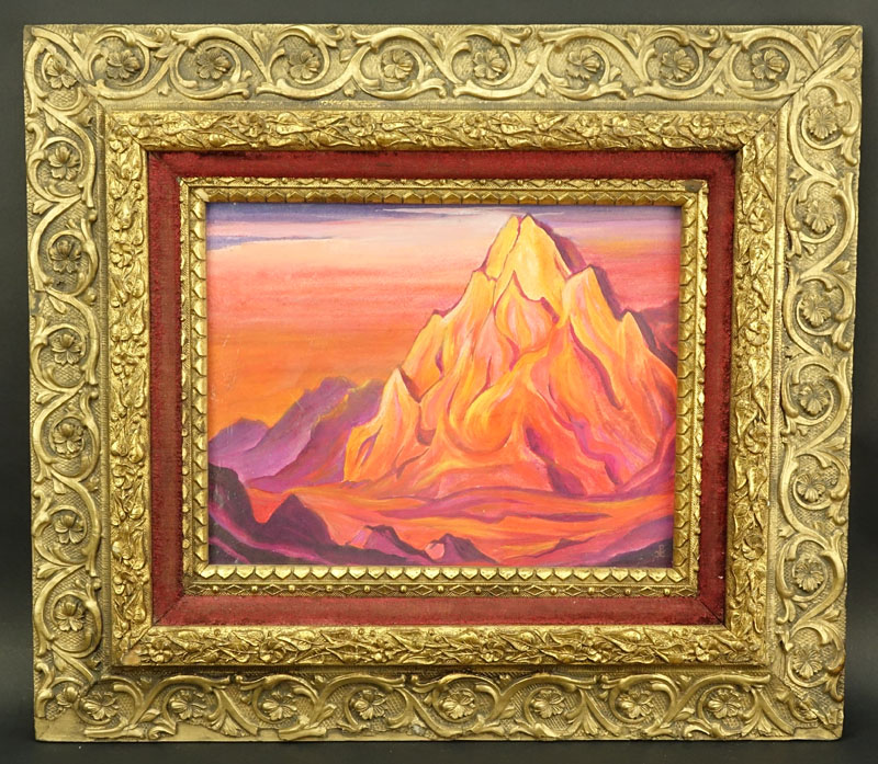 Attributed to: Nikolai Konstantinovich Roerich, Russian (1874-1947) Mixed Media on Paper, Mountain Landscape
