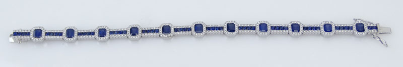9.10 Carat Sapphire, 2.50 Carat Round Cut Diamond and 14 Karat White Gold Bracelet. 