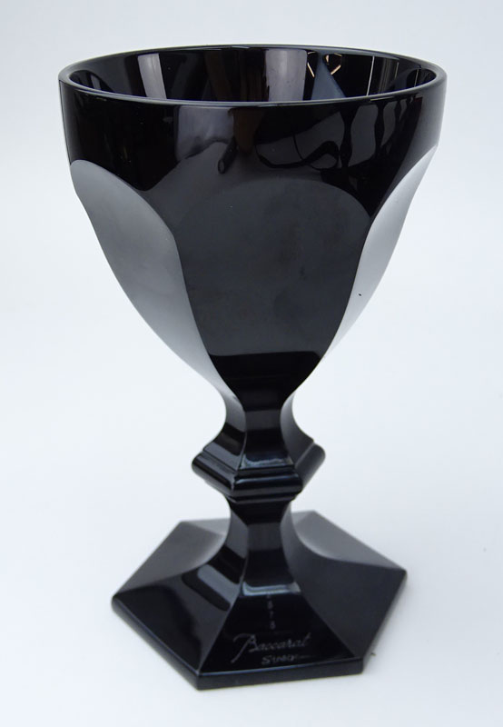 Set of Six (6) Baccarat Black Harcourt Crystal Goblets in Presentoir Case