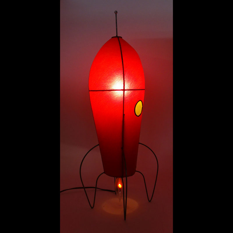 Daniel Sadler, American (1957-2004) Hand Painted Rocket Form Mixed Media Lamp