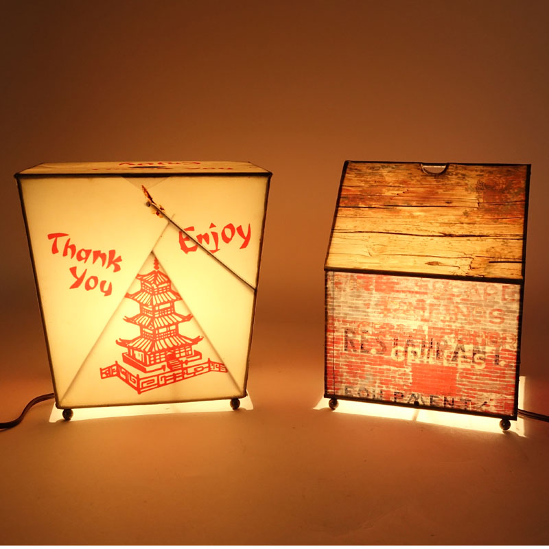 Two (2) Daniel Sadler, American (1957-2004) Hand Painted Mixed Media Lamps