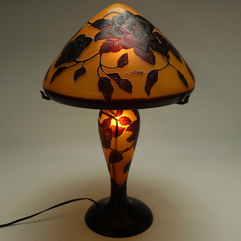 After: Emile Galle, French (1846-1904) Art Nouveau Cameo Glass Lamp
