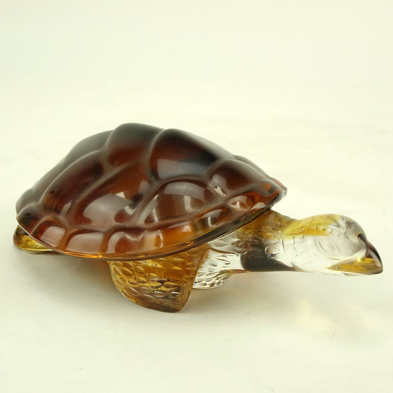 Lalique "Caroline" Turtle Form Amber Color Crystal Figurine