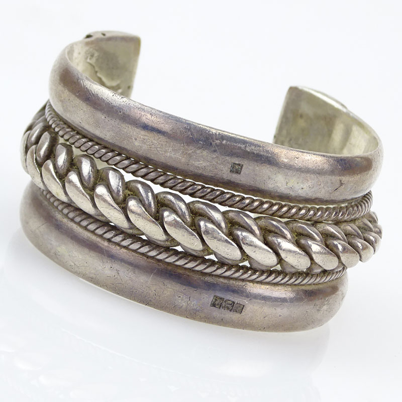 Vintage Persian Heavy Silver Cuff Bangle Bracelet