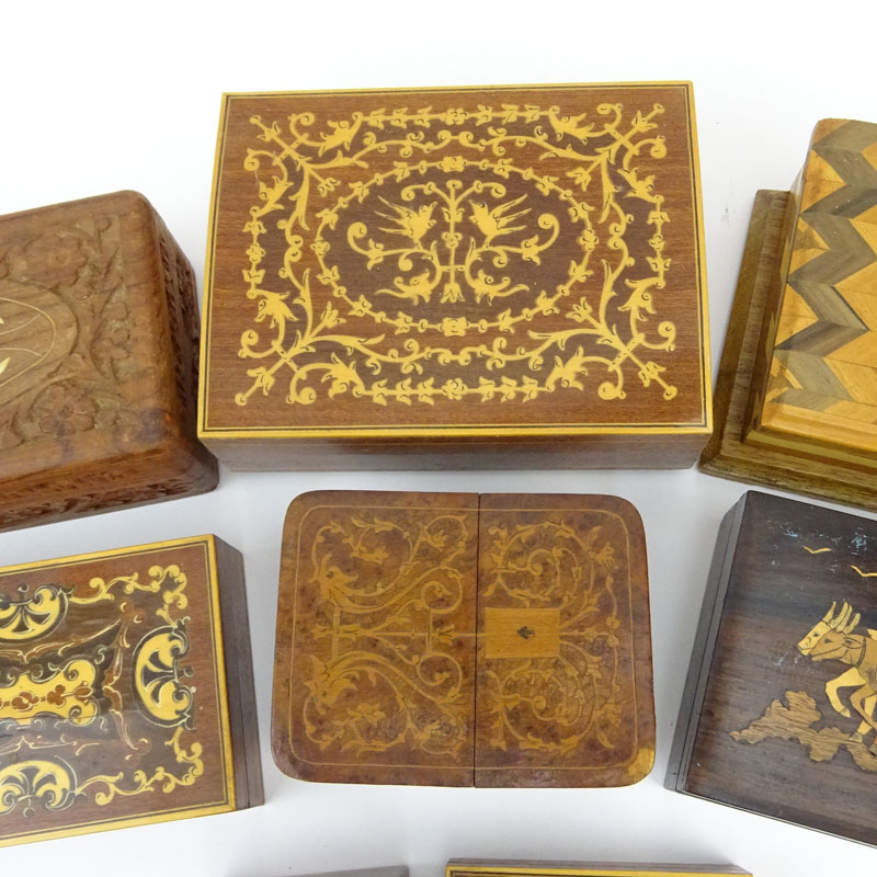 Grouping of Eight (8) Vintage Inlaid Wooden Boxes