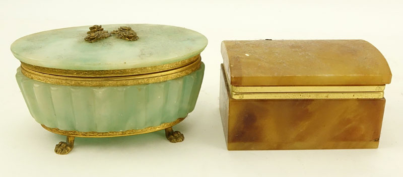 Two (2) Mid Century Italian Alabaster and Brass Mounted Boxes