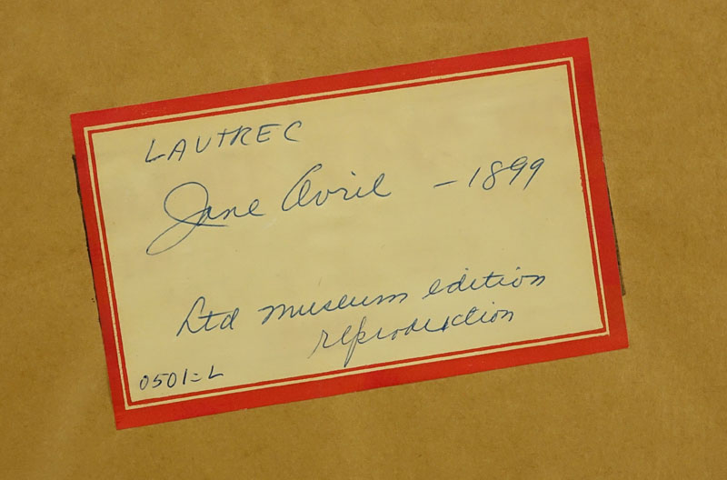 After: Henri de Toulouse Lautrec, French (1864-1901) "Jane Avril 1890" H