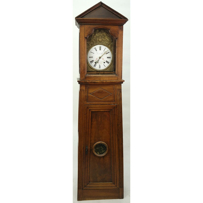 19th Century French Comtoise Morbier Wall Clock Housed in Directoire style Walnut Case
