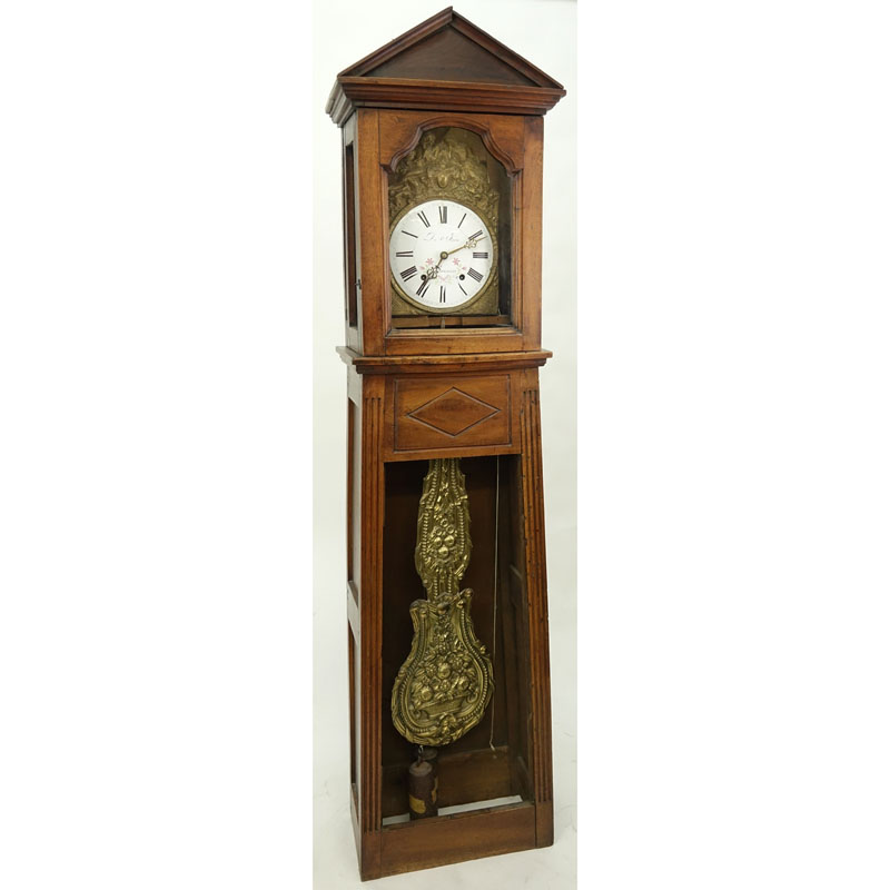 19th Century French Comtoise Morbier Wall Clock Housed in Directoire style Walnut Case