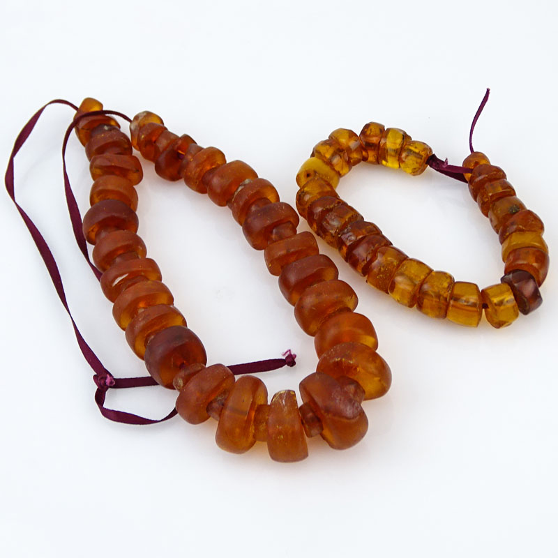 Antique Natural Amber Necklace and Bracelet Grouping