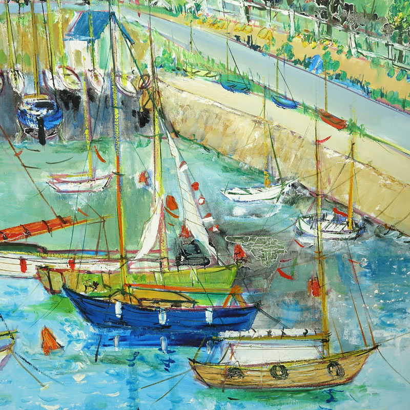 Yolande Ardissone French (born1927- ) Oil on Canvas "Le Port De Carnac, Bretagne" Signed Lower Left