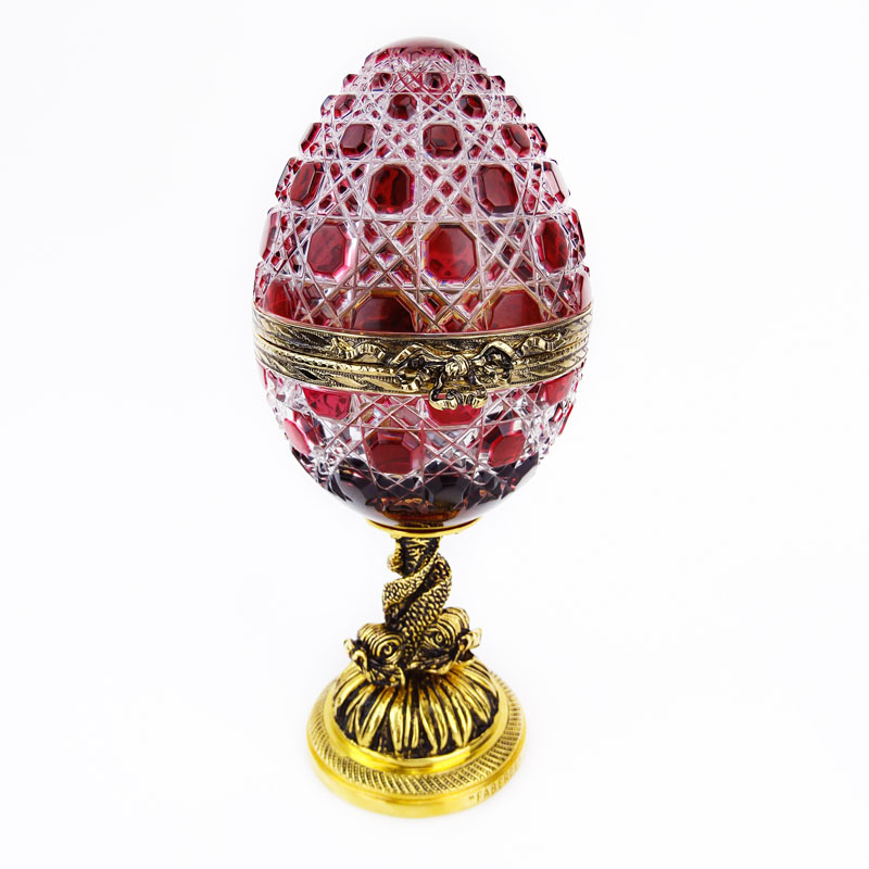 Fine Faberge Winter Rose #9 Ruby Cut to Clear Egg Shaped Covered Box