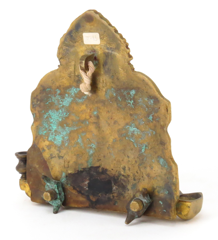 Antique Judaica Brass Hanukkah Lamp With Relief of Lions