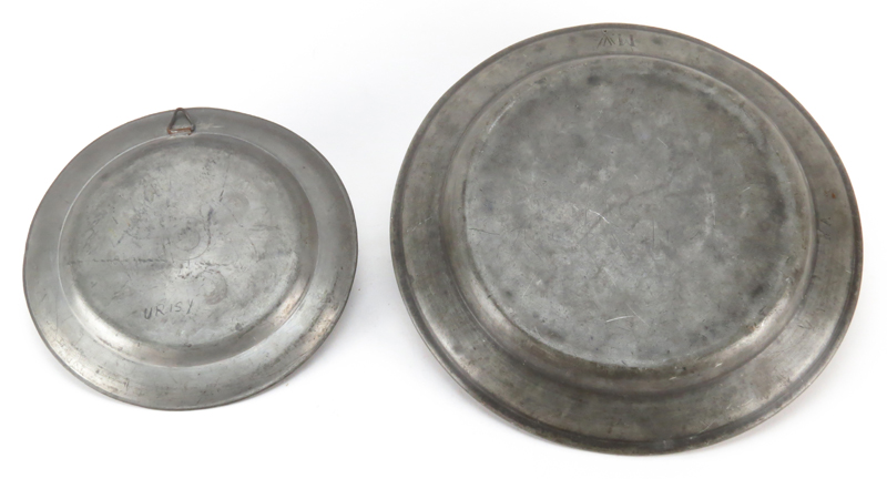 Two (2) 18th Century Judaica Pewter Plates