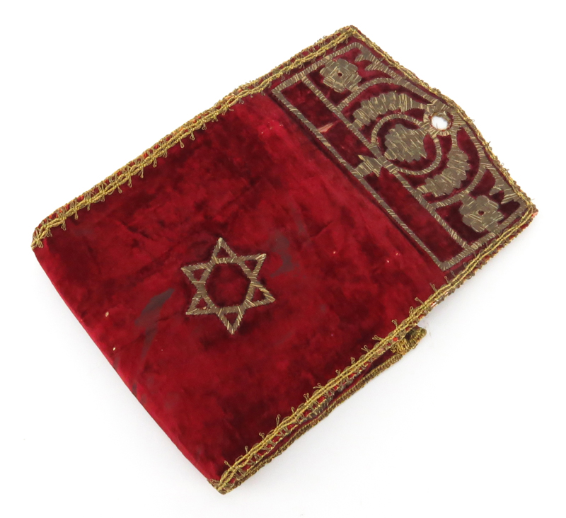 Antique Judaica Embroidered Velvet Tallit Bag