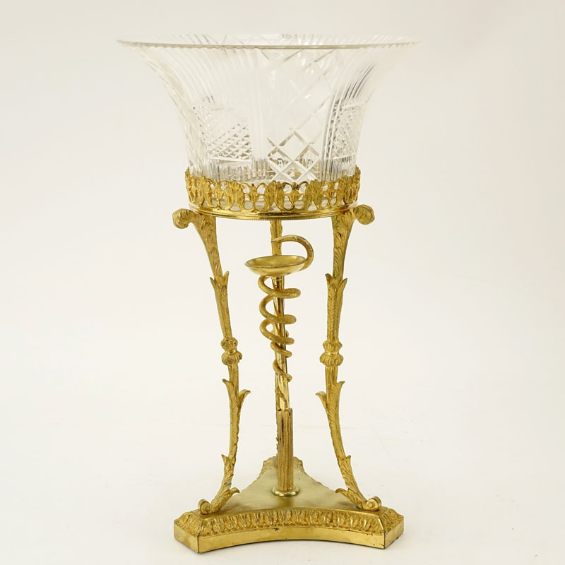 Vintage Neoclassical style Gilt Bronze and Cut Glass Tri-pod Footed Compote / Centerpiece