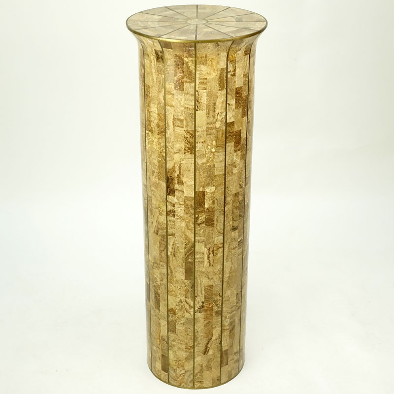 Maitland-Smith Tessellated Tile and Brass Mounted Pedestal