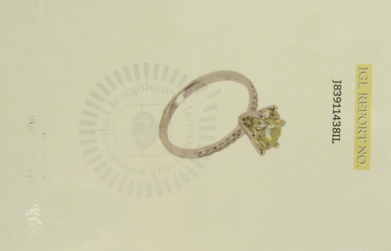 1.74 Carat Round Brilliant Cut Diamond and 14 Karat White Gold Engagement Ring.