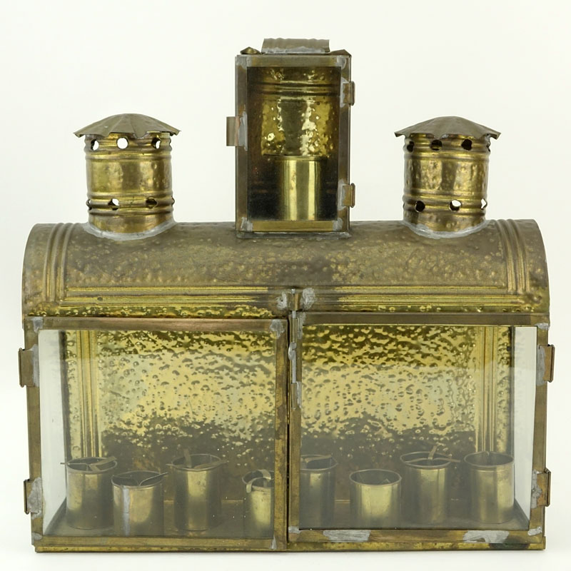Antique Judaica Hand Made Krakow Poland Brass And Glass Menorah