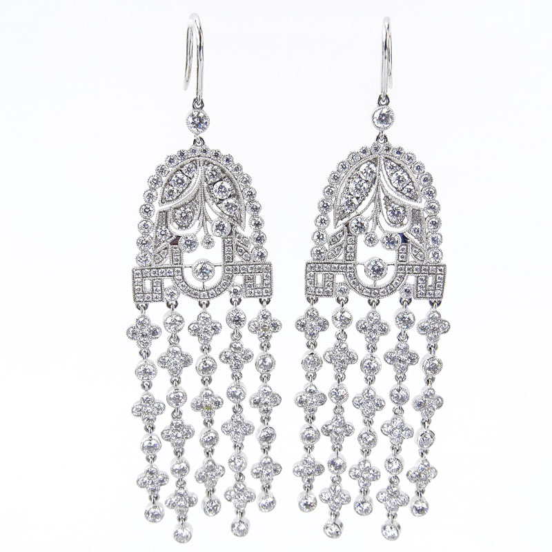 6.56 Carat Diamond and Platinum Chandelier Earrings. Diamonds F-G color, VS1-VS2 clarity. 