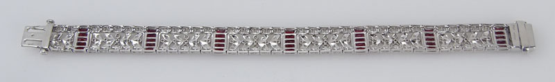  3.94 Carat Calibre Cut Ruby, 3.04 Carat Round Cut Diamond and Platinum Bracelet. 