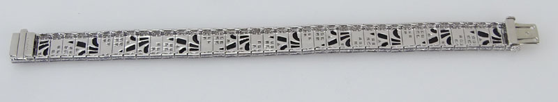  2.50 Carat Pave Set Round Brilliant Cut Diamond, 3.82 Carat Black Onyx and Platinum Bracelet.