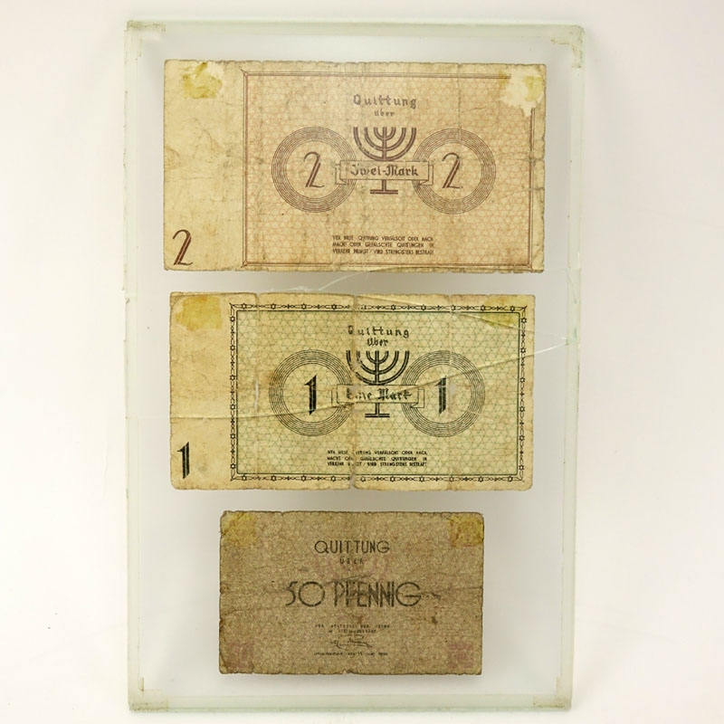 Three (3) 1940 Holocaust Lodz (Litzmannstadt) Ghetto Scrip Mark Notes