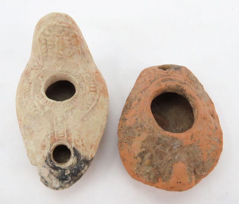 Collection of Ten (10) Ancient Judaica Clay Pottery Oil Lamps