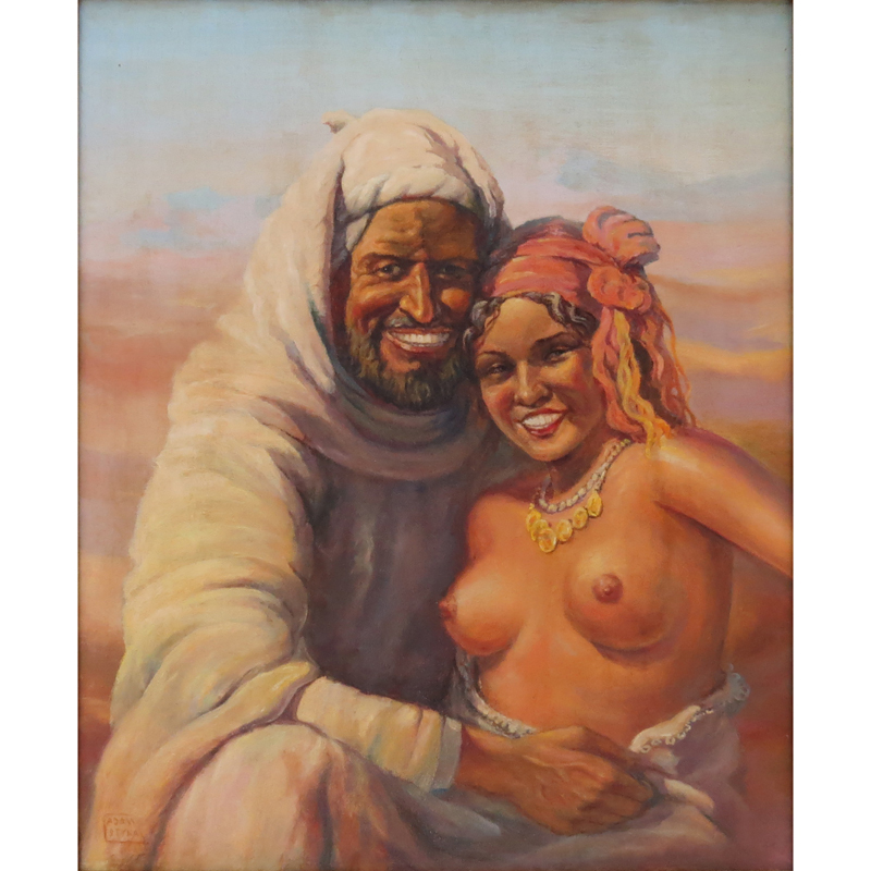 Attributed to: Adam Styka, French/Polish (1890-1959) Oil on Canvas, Arab with Girl