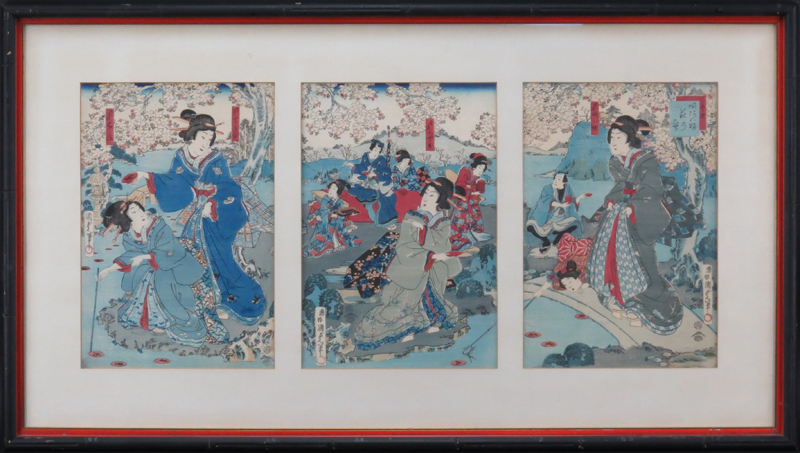 Vintage Japanese Woodblock Triptych Prints