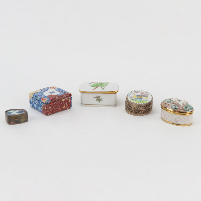 Collection of Five (5) Porcelain Boxes Including A Vintage Herend Porcelain Covered Box with Flower Design; a Vintage R