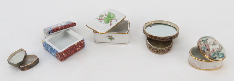 Collection of Five (5) Porcelain Boxes Including A Vintage Herend Porcelain Covered Box with Flower Design; a Vintage R