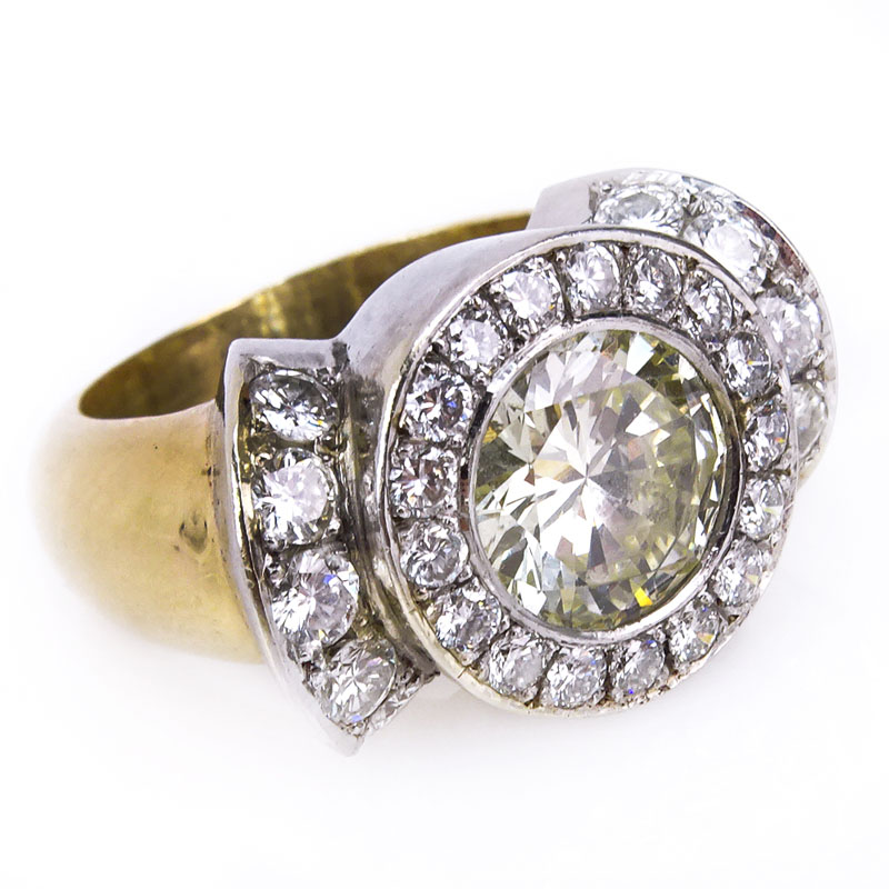 2.80 Carat Round Brilliant Cut Diamond, Platinum and 18 Karat Yellow Gold Ring accented with Round Brilliant Cut Diamonds.