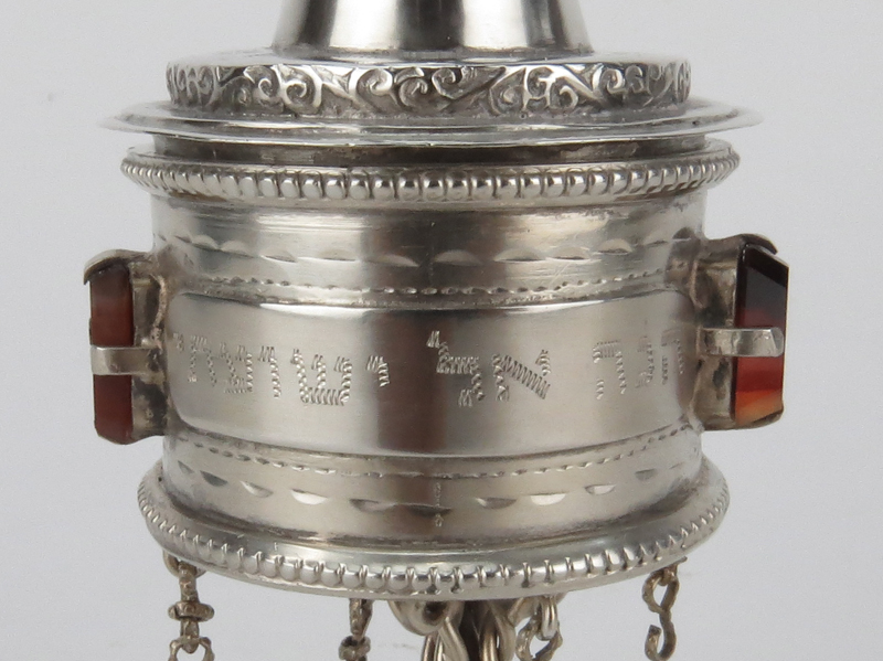 19th Century Judaica Silver European Spice Box In The Shape Of A Tower